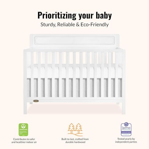 Dream On Me Avery 5-in-1 Convertible Crib Crib باللون الأبيض ، Greenguard Gold & JPMA ، 3 مراتب ، يتحولون إلى طفل صغير ، سرير كامل الحجم ، قم بإنشاء حضانة آمنة وصديقة للطفل in Kuwait