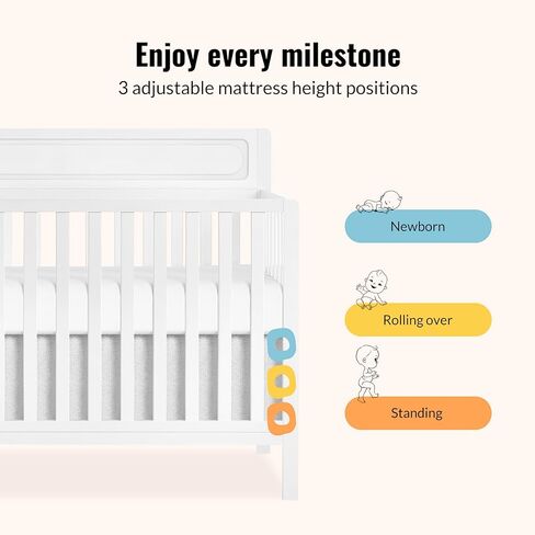 Dream On Me Avery 5-in-1 Convertible Crib Crib باللون الأبيض ، Greenguard Gold & JPMA ، 3 مراتب ، يتحولون إلى طفل صغير ، سرير كامل الحجم ، قم بإنشاء حضانة آمنة وصديقة للطفل in Kuwait