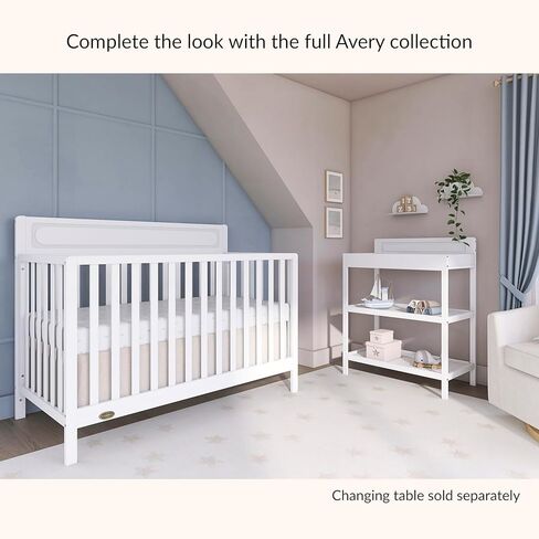 Dream On Me Avery 5-in-1 Convertible Crib Crib باللون الأبيض ، Greenguard Gold & JPMA ، 3 مراتب ، يتحولون إلى طفل صغير ، سرير كامل الحجم ، قم بإنشاء حضانة آمنة وصديقة للطفل in Kuwait