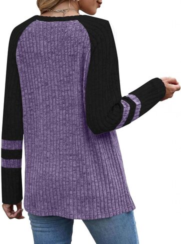 Womens Lightweight Sweaters Fall Long Sleeve Pullover Shirts Business Casual Color Block Ribbed Knit Tunic Tops in Saudi Arabia