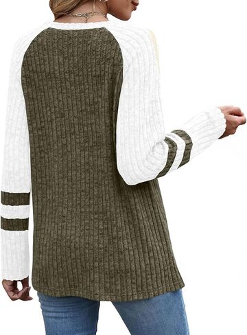 Womens Lightweight Sweaters Fall Long Sleeve Pullover Shirts Business Casual Color Block Ribbed Knit Tunic Tops in Saudi Arabia