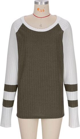 Womens Lightweight Sweaters Fall Long Sleeve Pullover Shirts Business Casual Color Block Ribbed Knit Tunic Tops in Saudi Arabia
