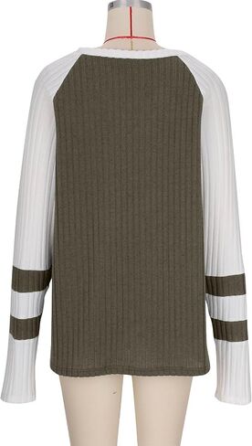 Womens Lightweight Sweaters Fall Long Sleeve Pullover Shirts Business Casual Color Block Ribbed Knit Tunic Tops in Saudi Arabia