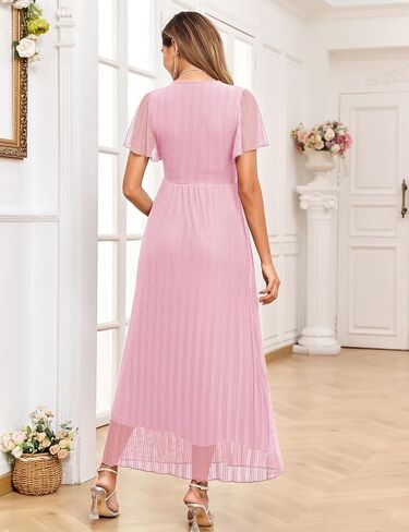 Maternity Sparkly Mesh Maxi Dress Ruffle Sleeve Wrap V Neck Flowy Pregnancy Dresses Baby Shower Photoshoot Formal in Saudi Arabia