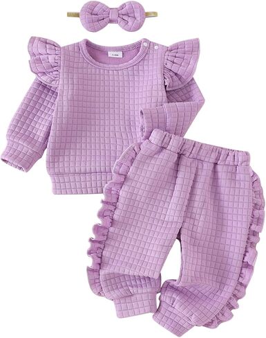 Baby Girl Clothes Toddler Sweatshirt Ruffled Infant Tops Casual Pants Fall Winter Outfits Set 3-24 Months in Kuwait