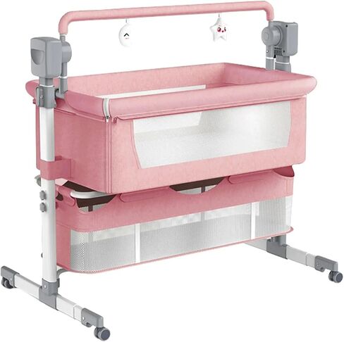 سرير سرير صغير من Bluetooth Smart Bed Smart ، Baby Bassinet Beder Sleeper ، بجانبي سرير مع عجلات ، وسرير نوم مشترك قابلة للطي مع 5 تروس متطايرة وبعيدة (601 وردي) in Saudi Arabia