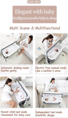 سرير سرير صغير من Bluetooth Smart Bed Smart ، Baby Bassinet Beder Sleeper ، بجانبي سرير مع عجلات ، وسرير نوم مشترك قابلة للطي مع 5 تروس متطايرة وبعيدة (601 وردي) in Saudi Arabia
