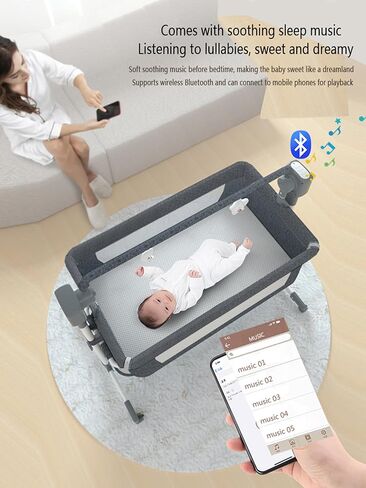 سرير سرير صغير من Bluetooth Smart Bed Smart ، Baby Bassinet Beder Sleeper ، بجانبي سرير مع عجلات ، وسرير نوم مشترك قابلة للطي مع 5 تروس متطايرة وبعيدة (601 وردي) in Saudi Arabia