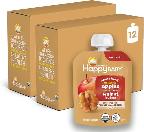 Happy Baby Organics Nutty Blends Stage 2, Bananas & Peanut Butter Organic Baby Food, Pack of 12 (3 oz each) in Saudi Arabia