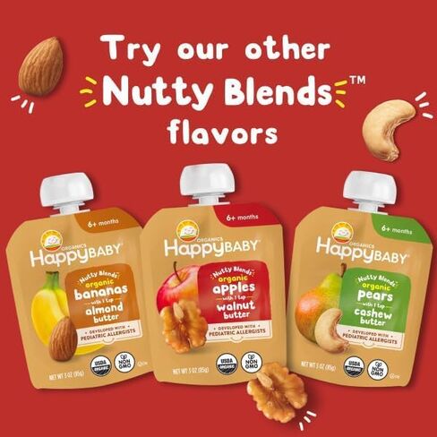 Happy Baby Organics Nutty Blends Stage 2, Bananas & Peanut Butter Organic Baby Food, Pack of 12 (3 oz each) in Saudi Arabia