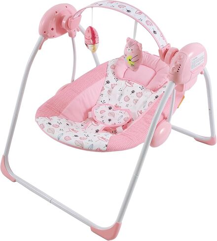 Baby Swing for Infants, Compact Foldable Newborn Swing with 5 Speeds, Music & Soothing, Cute Floral Pattern Soft Cushion Seat,Timer & Removable Bar, Indoor Use, 0-9 Months (6-20 lbs) Pink in Saudi Arabia
