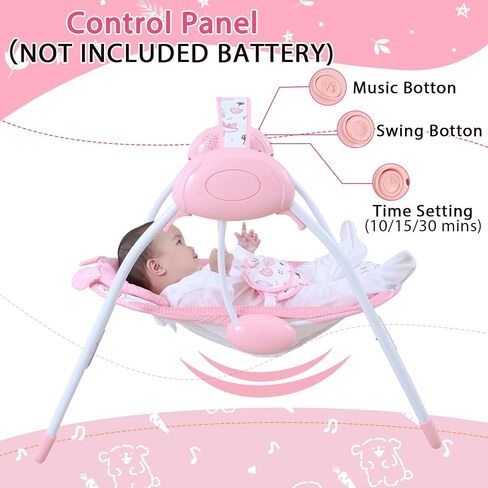 Baby Swing for Infants, Compact Foldable Newborn Swing with 5 Speeds, Music & Soothing, Cute Floral Pattern Soft Cushion Seat,Timer & Removable Bar, Indoor Use, 0-9 Months (6-20 lbs) Pink in Saudi Arabia