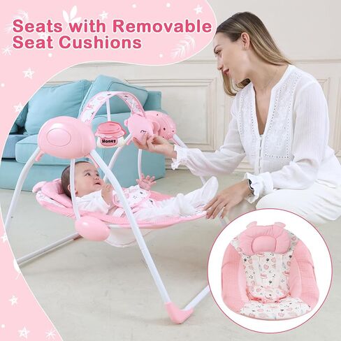 Baby Swing for Infants, Compact Foldable Newborn Swing with 5 Speeds, Music & Soothing, Cute Floral Pattern Soft Cushion Seat,Timer & Removable Bar, Indoor Use, 0-9 Months (6-20 lbs) Pink in Saudi Arabia