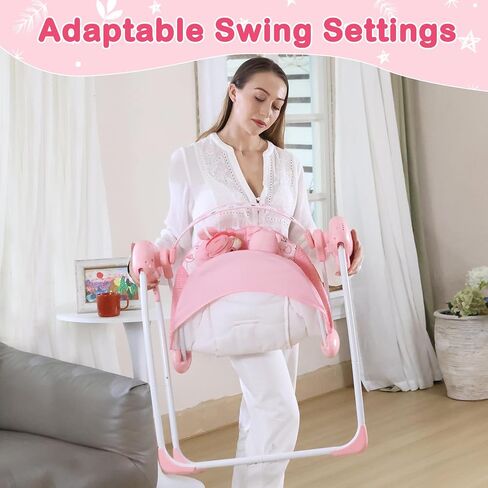 Baby Swing for Infants, Compact Foldable Newborn Swing with 5 Speeds, Music & Soothing, Cute Floral Pattern Soft Cushion Seat,Timer & Removable Bar, Indoor Use, 0-9 Months (6-20 lbs) Pink in Saudi Arabia