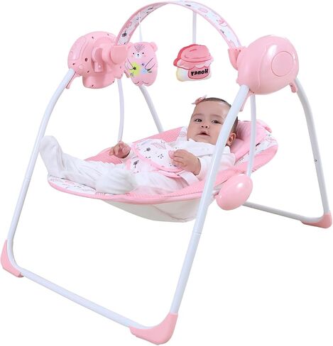 Baby Swing for Infants, Compact Foldable Newborn Swing with 5 Speeds, Music & Soothing, Cute Floral Pattern Soft Cushion Seat,Timer & Removable Bar, Indoor Use, 0-9 Months (6-20 lbs) Pink in Saudi Arabia