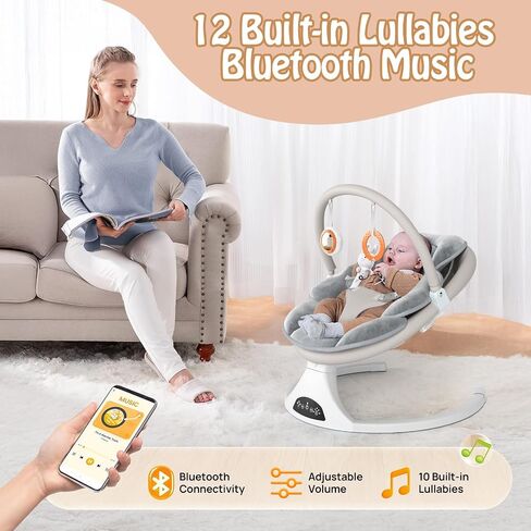 FEITIONG Baby Rocker|Bluetooth Baby Swing 5-Speed Motion & Comfort Design | Portable Infant Chair with Machine-Washable Seat (0-12M, 20lb) in Saudi Arabia