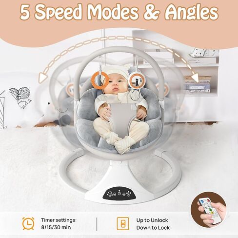 FEITIONG Baby Rocker|Bluetooth Baby Swing 5-Speed Motion & Comfort Design | Portable Infant Chair with Machine-Washable Seat (0-12M, 20lb) in Saudi Arabia