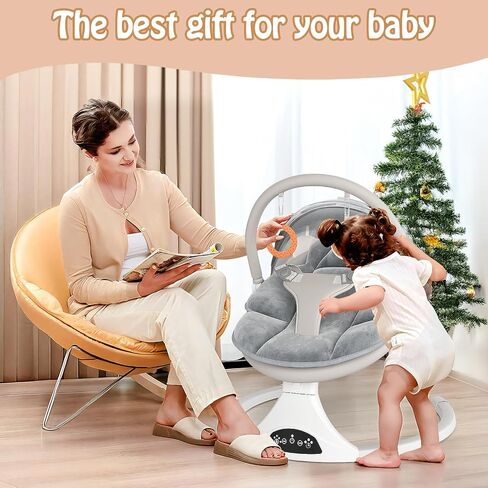 FEITIONG Baby Rocker|Bluetooth Baby Swing 5-Speed Motion & Comfort Design | Portable Infant Chair with Machine-Washable Seat (0-12M, 20lb) in Saudi Arabia