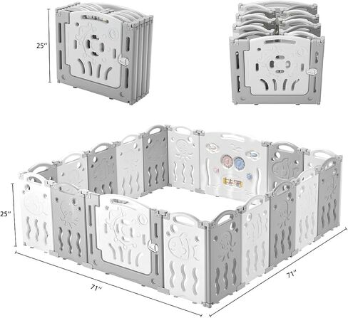Albott Baby Fence Kid Playpen 18 Panel Albott Play Yard - Foldable Kids Safety Activity Center Playard Safety Lock Gate,Adjustable Shape, Portable Design for Indoor and Outdoor (18 Panel, Grey+White) in Kuwait