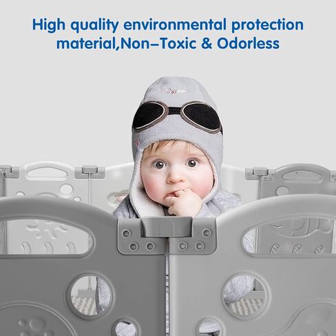 Albott Baby Fence Kid Playpen 18 Panel Albott Play Yard - Foldable Kids Safety Activity Center Playard Safety Lock Gate,Adjustable Shape, Portable Design for Indoor and Outdoor (18 Panel, Grey+White) in Kuwait