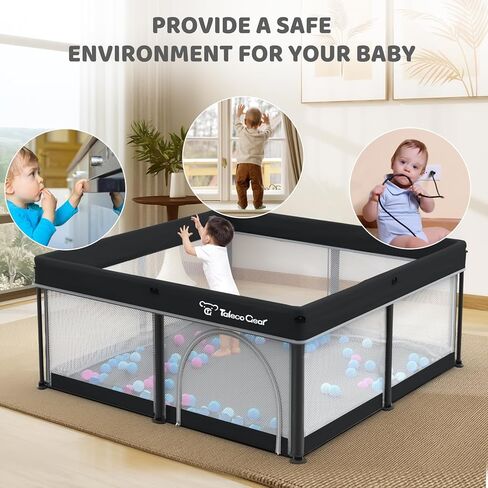 Taleco Gear Foldable Baby Play Pen with Mat, 50''x50'' Playpen for Babies and Toddlers, Playpen for Baby with Gate, Breathable,Foldable Travel Play Pen with 50 Ocean Balls in Saudi Arabia