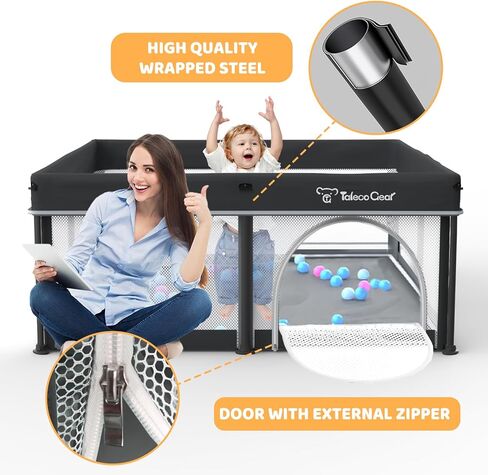 Taleco Gear Foldable Baby Play Pen with Mat, 50''x50'' Playpen for Babies and Toddlers, Playpen for Baby with Gate, Breathable,Foldable Travel Play Pen with 50 Ocean Balls in Saudi Arabia