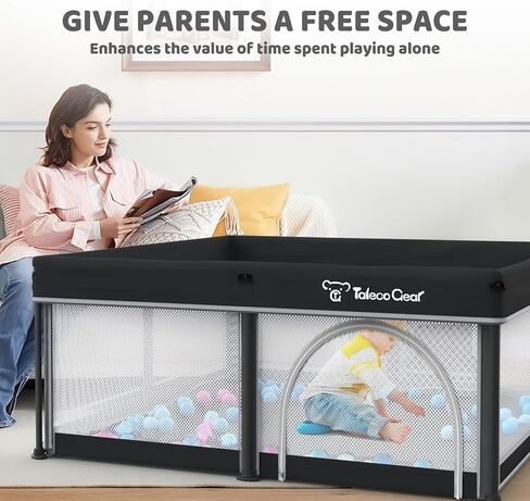 Taleco Gear Foldable Baby Play Pen with Mat, 50''x50'' Playpen for Babies and Toddlers, Playpen for Baby with Gate, Breathable,Foldable Travel Play Pen with 50 Ocean Balls in Saudi Arabia