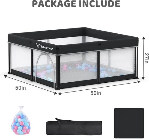 Taleco Gear Foldable Baby Play Pen with Mat, 50''x50'' Playpen for Babies and Toddlers, Playpen for Baby with Gate, Breathable,Foldable Travel Play Pen with 50 Ocean Balls in Saudi Arabia