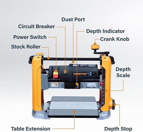 Powertec Pro Benchtop Thickness Planer - 13 "Workbench ، 15 Amp ، 3 -Blade ، Plantable Wood Planer for Woodworking ، W/شفاف 4" ميناء الغبار (PL1303) in Saudi Arabia
