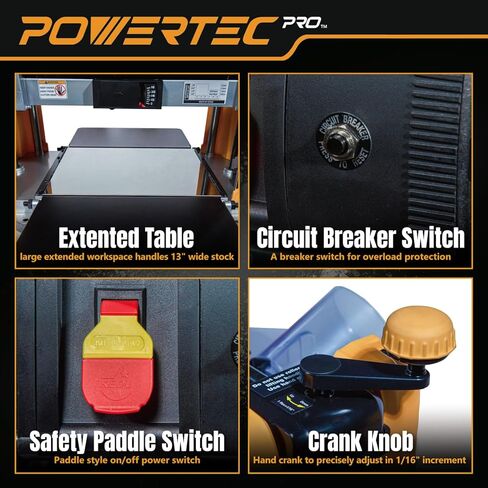 Powertec Pro Benchtop Thickness Planer - 13 "Workbench ، 15 Amp ، 3 -Blade ، Plantable Wood Planer for Woodworking ، W/شفاف 4" ميناء الغبار (PL1303) in Saudi Arabia