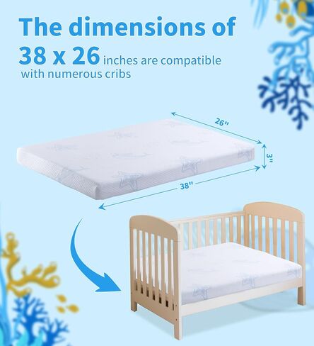 Pack and Play Mattress, 38x26'' Dual-Sided Memory Foam Pack N Play Mattresses for Playpen Playard Mini Crib Mattresses for Baby Includes Removable Washable Cover in Saudi Arabia