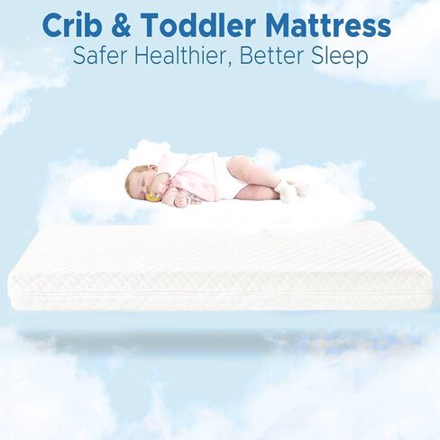 Crib Mattress, Dual-Sided Breathable Baby and Toddler Memory Foam Mattress with Removable and Washable Cover, 100% Knitted Fabric, Fits Standard Cribs and Toddler Beds, 52" x 28" x 5" in Saudi Arabia