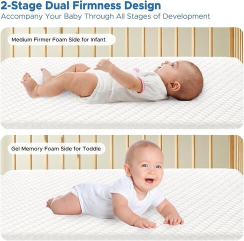 Crib Mattress, Dual-Sided Breathable Baby and Toddler Memory Foam Mattress with Removable and Washable Cover, 100% Knitted Fabric, Fits Standard Cribs and Toddler Beds, 52" x 28" x 5" in Saudi Arabia