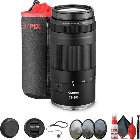 Canon RF 75-300mm F4-5.6 Telephoto Zoom Long-Range Autofcus Lens for EOS R Cameras + 58mm 3 قطعة مرشح Kit + كيس عدسة كبيرة + حزمة كبسه + حزمة مجموعة التنظيف (متجددة) in Saudi Arabia