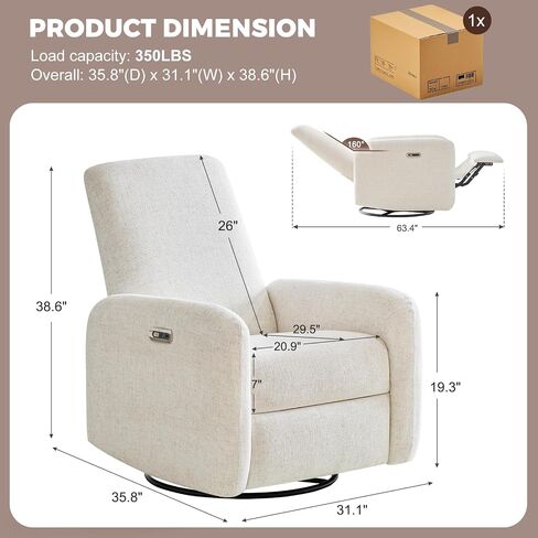 Power Recliner Chair, Swivel Rocker Recliner with USB A/C Charging Ports & Smooth Swivel Motion, Chenille Upholstered Rocking Chair for Nursery,Living Room, Bedroom, 1PC, Cream in Saudi Arabia