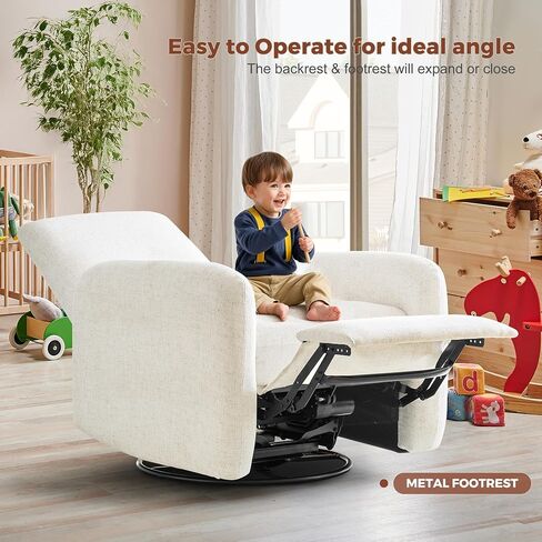 Power Recliner Chair, Swivel Rocker Recliner with USB A/C Charging Ports & Smooth Swivel Motion, Chenille Upholstered Rocking Chair for Nursery,Living Room, Bedroom, 1PC, Cream in Saudi Arabia