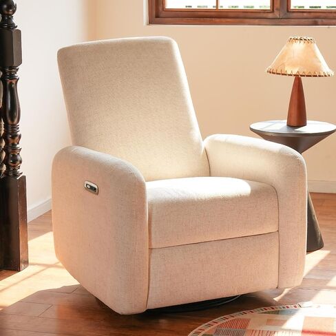 Power Recliner Chair, Swivel Rocker Recliner with USB A/C Charging Ports & Smooth Swivel Motion, Chenille Upholstered Rocking Chair for Nursery,Living Room, Bedroom, 1PC, Cream in Saudi Arabia