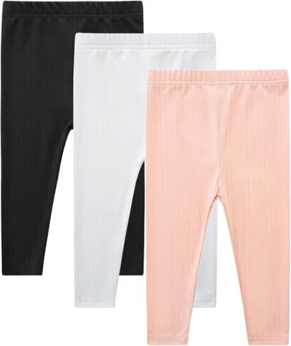 3 Pack Baby Girl Pants Set Solid Ribbed Toddler Girls Leggings for Infant Stretchy Fall Clothes in Kuwait