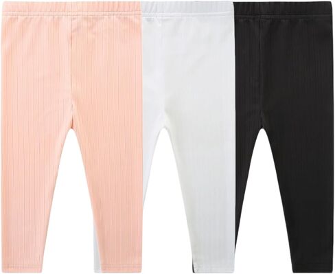 3 Pack Baby Girl Pants Set Solid Ribbed Toddler Girls Leggings for Infant Stretchy Fall Clothes in Kuwait
