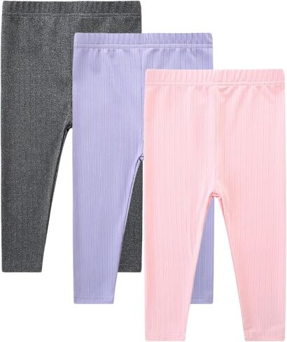 3 Pack Baby Girl Pants Set Solid Ribbed Toddler Girls Leggings for Infant Stretchy Fall Clothes in Kuwait