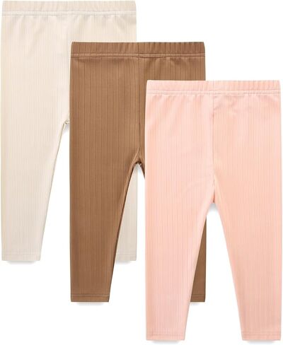 Baby and Toddler 3 Pack Pull On Pants Solid Ribbed Leggings Infant Clothes Size 1-4 Years in Saudi Arabia