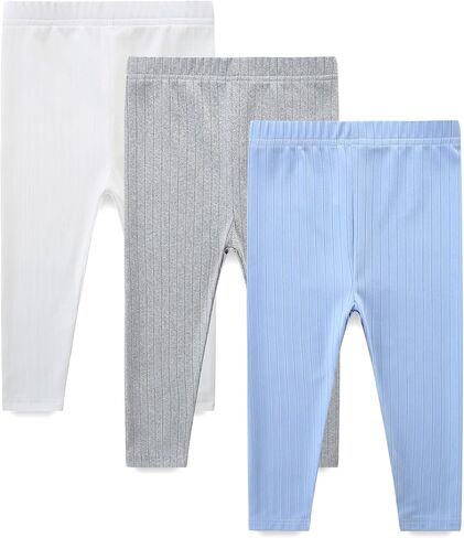 Baby and Toddler 3 Pack Pull On Pants Solid Ribbed Leggings Infant Clothes Size 1-4 Years in Saudi Arabia