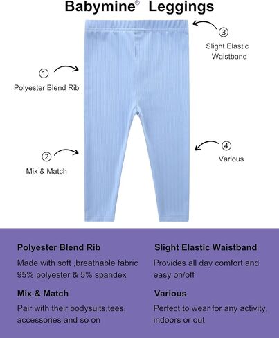 Baby and Toddler 3 Pack Pull On Pants Solid Ribbed Leggings Infant Clothes Size 1-4 Years in Saudi Arabia