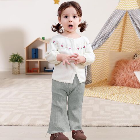 2 Pack Baby Girl Pants Toddler Ribbed Bell Bottoms with Pockets Stretchy Solid Ruffle Newborn Girl Flare Leggings in Kuwait