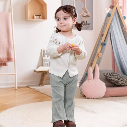 2 Pack Baby Girl Pants Toddler Ribbed Bell Bottoms with Pockets Stretchy Solid Ruffle Newborn Girl Flare Leggings in Kuwait