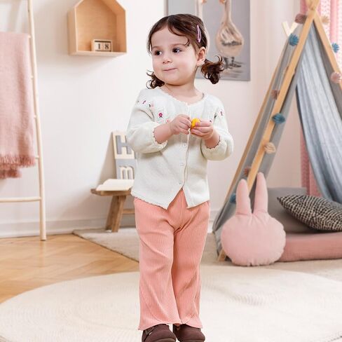 2 Pack Baby Girl Pants Toddler Ribbed Bell Bottoms with Pockets Stretchy Solid Ruffle Newborn Girl Flare Leggings in Kuwait