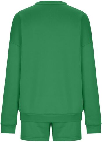 Women 2 Piece Sweatsuit Outfits 2025 Oversized Long Sleeve Crew Neck Sweatshirt Shorts Pockets Casual Lounge Sets in Kuwait