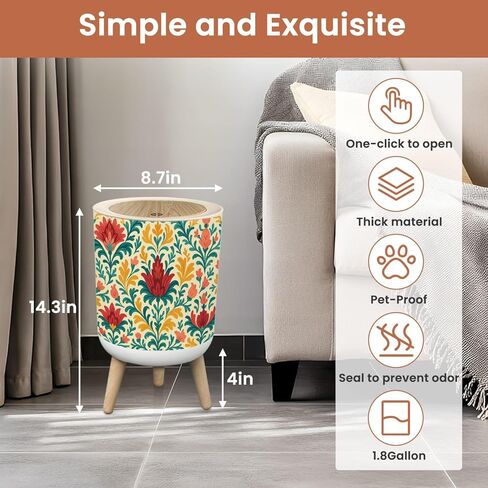 Bathroom Trash Can with Lid Surfer Dinosaur Seamless Dinosaur Drawing Fun for Kids Fabrics Garbage Bin Waste Basket for Kitchen Office Bedroom Decoration Diaper Pail 1.8 Gallon in Kuwait