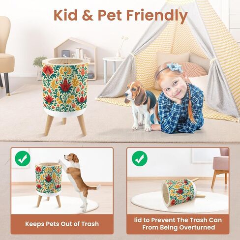 Bathroom Trash Can with Lid Surfer Dinosaur Seamless Dinosaur Drawing Fun for Kids Fabrics Garbage Bin Waste Basket for Kitchen Office Bedroom Decoration Diaper Pail 1.8 Gallon in Kuwait