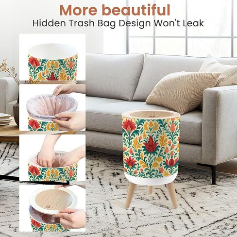 Bathroom Trash Can with Lid Surfer Dinosaur Seamless Dinosaur Drawing Fun for Kids Fabrics Garbage Bin Waste Basket for Kitchen Office Bedroom Decoration Diaper Pail 1.8 Gallon in Kuwait